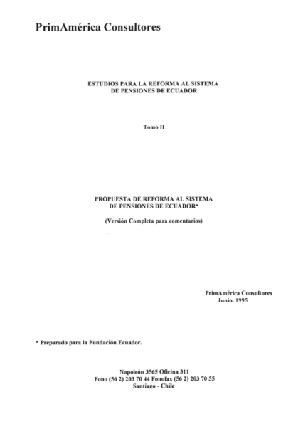 PORTADA ESTUDIO PARA LA REFORMA AL SISTEMA DE PENSIONES DE ECUADOR TOMO II