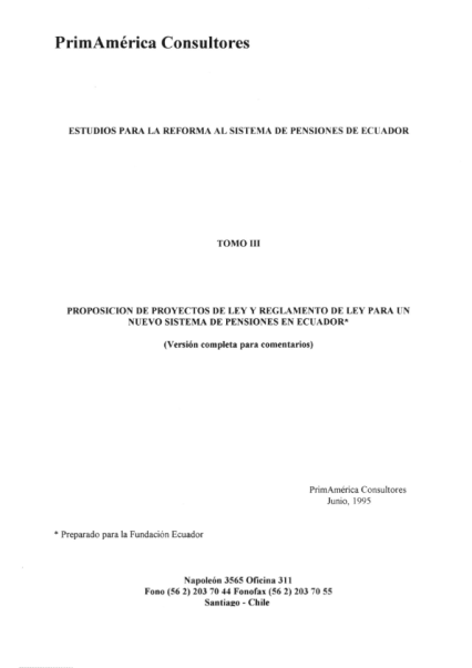 PORTADA ESTUDIO PARA LA REFORMA AL SISTEMA DE PENSIONES DE ECUADOR TOMO III